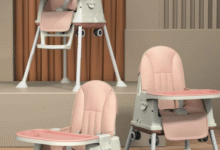 reclining high chair, infant high chair, pink high chair, splat mat