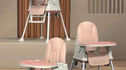 reclining high chair, infant high chair, pink high chair, splat mat